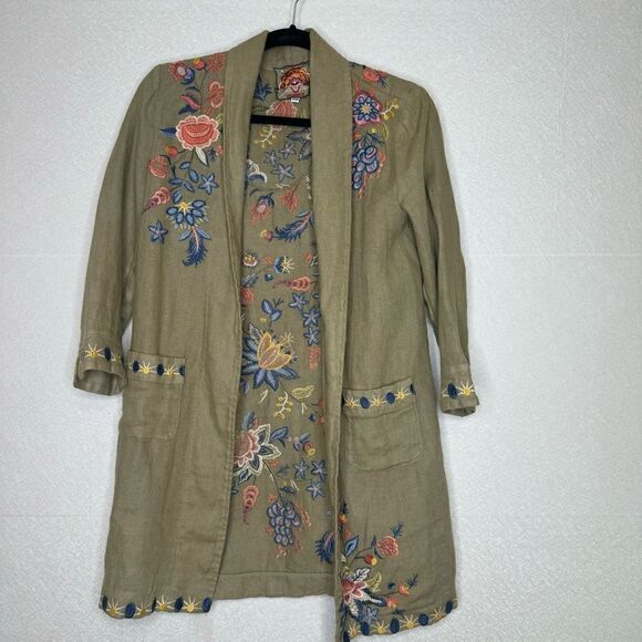 Johnny Was Tiwa Floral Embroidered Heavy Linen Coat XSP - Picture 2 of 5